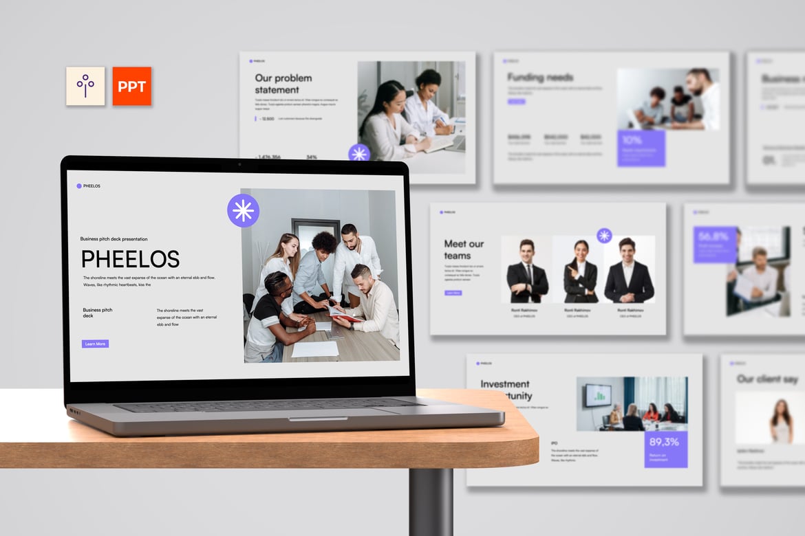 Template Presentasi PowerPoint Modern Abu-abu Ungu untuk Pitch Bisnis