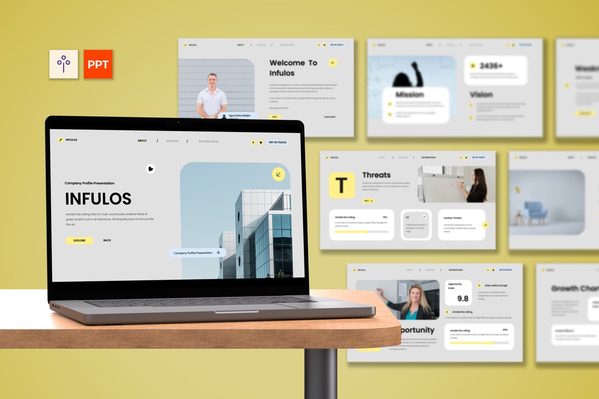 Template PowerPoint Profil Perusahaan Grey Yellow yang Modern dan Profesional