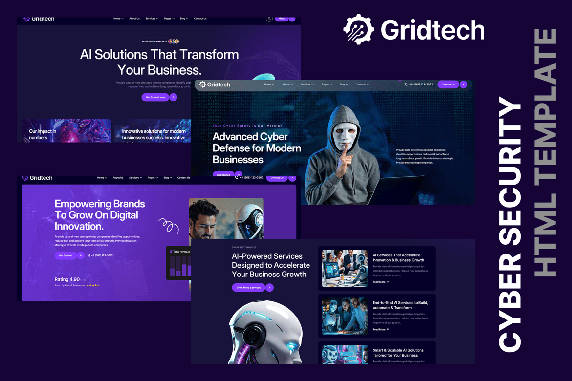 Gridtech - Template Website AI dan Keamanan Siber yang Modern