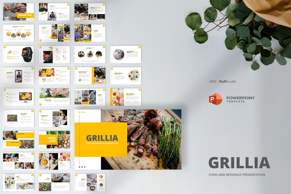 Template Presentasi PowerPoint Grillia untuk Restoran yang Menarik