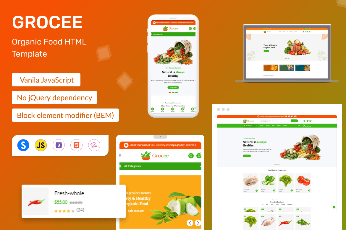 Grocee - Template Website Makanan Organik yang Menawan