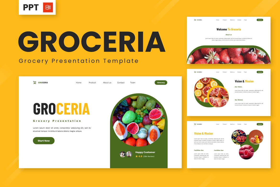 Template Presentasi Powerpoint Groceria untuk Toko Grosir dan Makanan