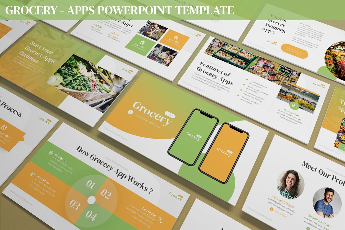 Template Powerpoint Grocery Apps yang Menarik dan Modern