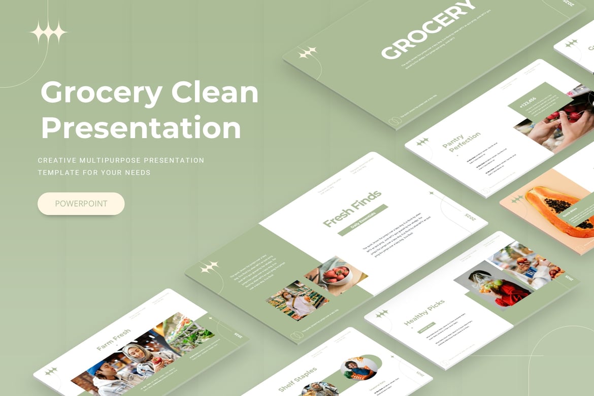 Template PowerPoint Grocery Clean - Solusi Presentasi Praktis