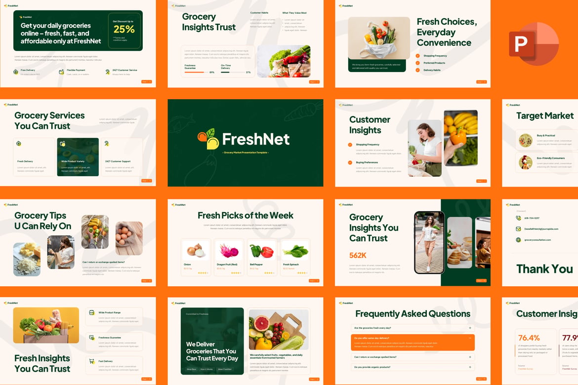 Template PowerPoint Pasar Groceries yang Menarik dan Profesional