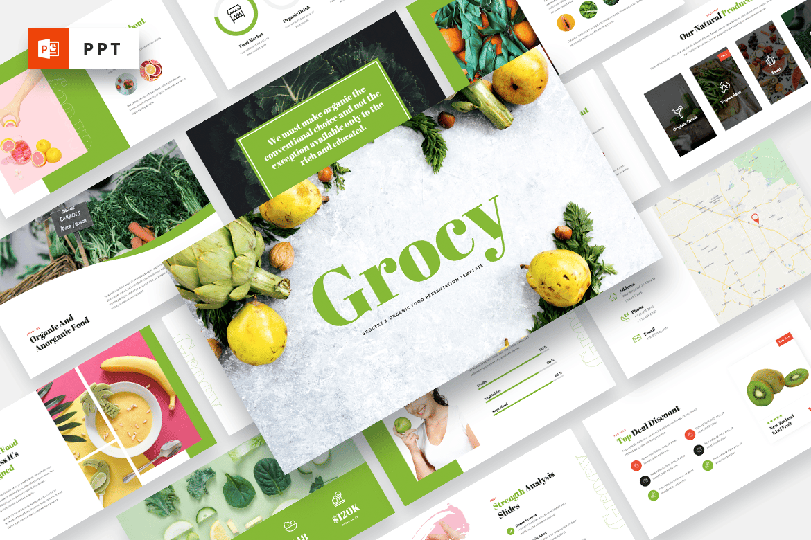 Template Presentasi PowerPoint Grocy - Makanan Segar dan Organik