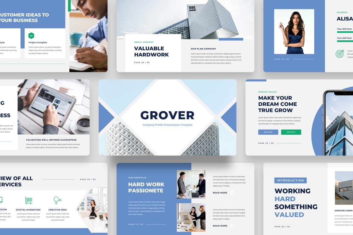 Template PowerPoint Profil Perusahaan Grover yang Menarik