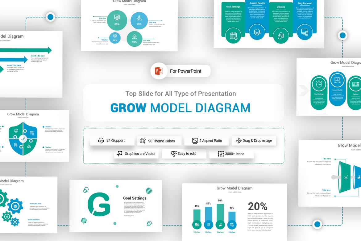 Template PowerPoint Diagram Model Grow yang Menarik