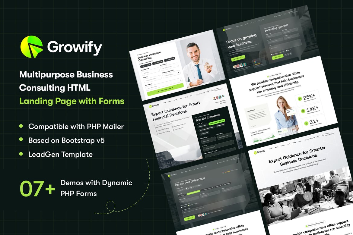 Growify – Template Website Landing Page Bisnis dengan Formulir Bekerja