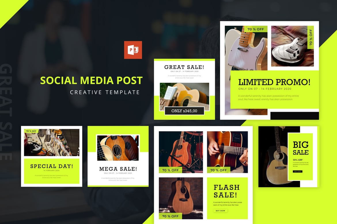 Template Powerpoint Feed Instagram Promo Gitar yang Menarik