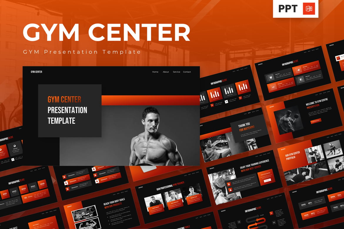 Template Presentasi Powerpoint Gym yang Modern dan Dinamis