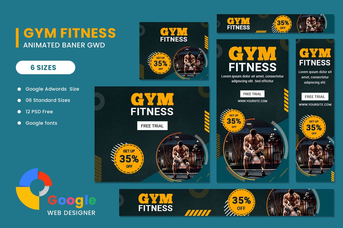 Template Website Iklan Banner HTML5 untuk Fitness di Google Adwords