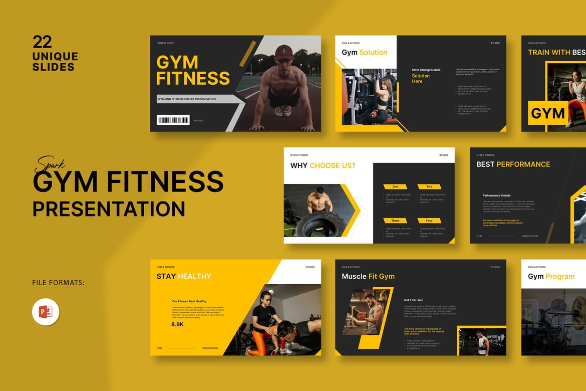 Template PowerPoint Kebugaran Gym yang Elegan dan Profesional