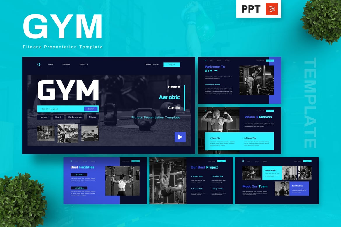Template Presentasi PowerPoint Kebugaran untuk Gym dan Olahraga