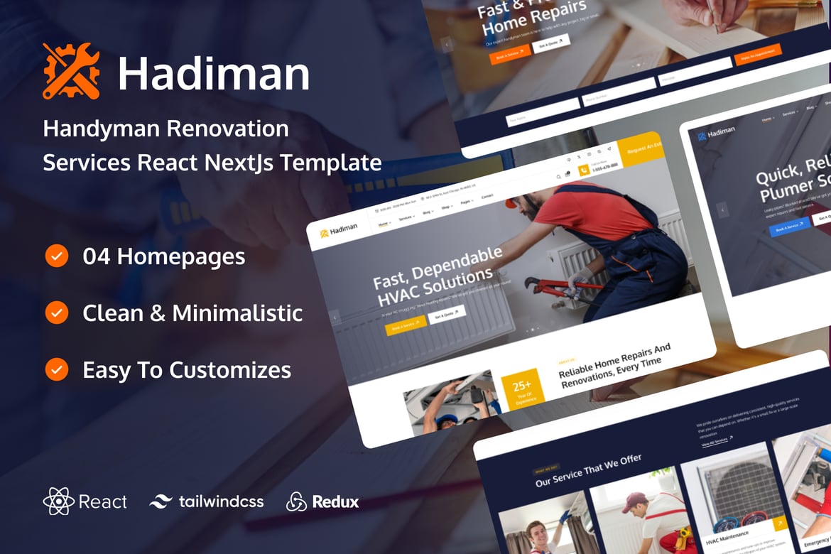 Hadiman - Template Website Renovasi Handyman Modern dengan React NextJs