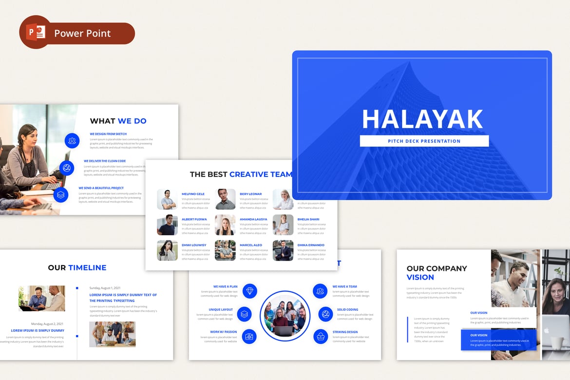 Template Presentasi PowerPoint Halayak Blue untuk Pitch Deck yang Menarik