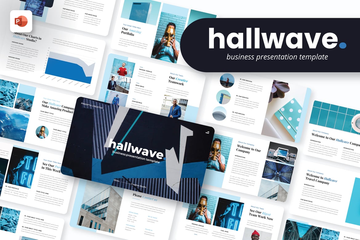 Template PowerPoint Bisnis Hallwave yang Menarik