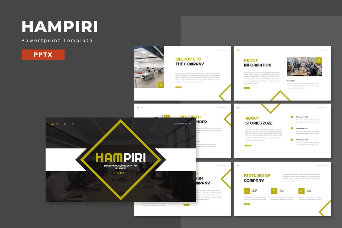 Template PowerPoint Multifungsi Hampiri untuk Presentasi Profesional