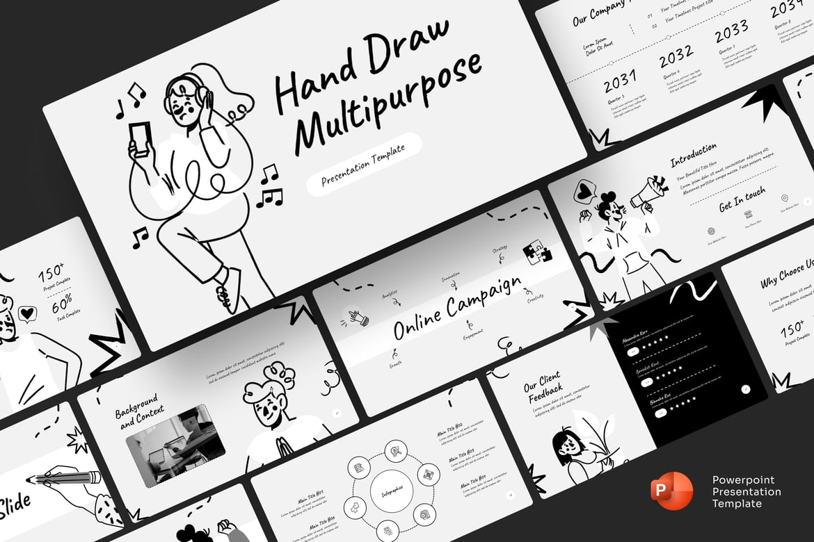 Template PowerPoint Bergaya Gambar Tangan yang Serbaguna