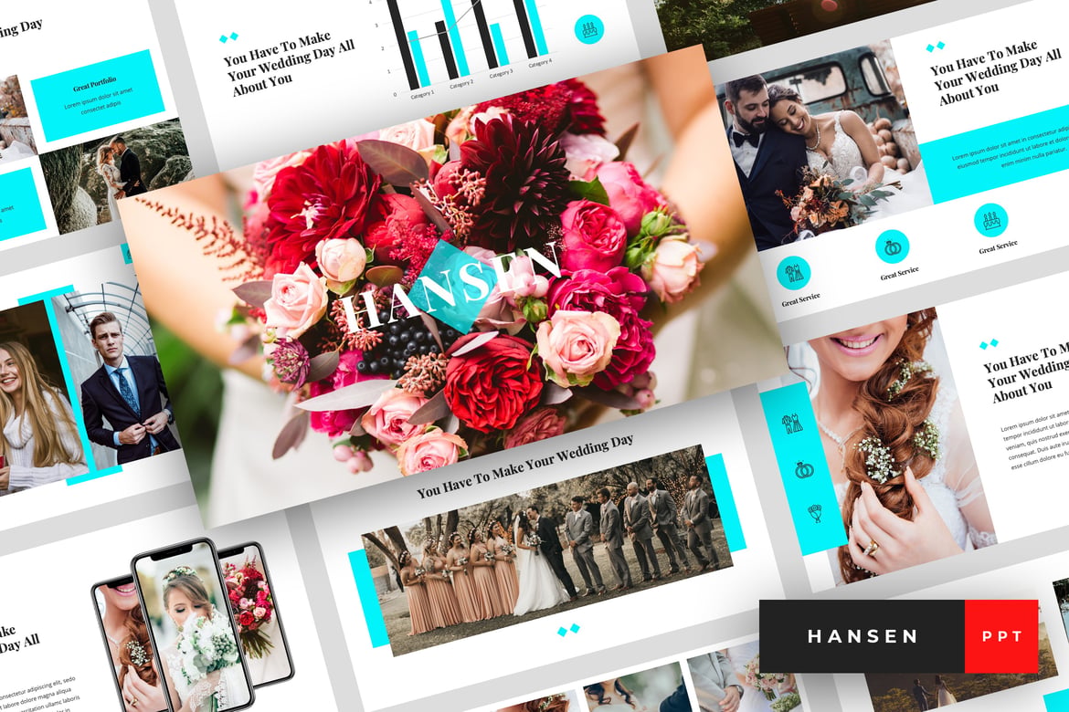 Template PowerPoint Pernikahan Hansen yang Elegan dan Modern