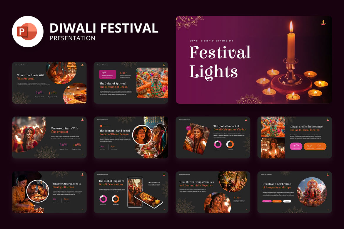 Template Presentasi PowerPoint Meriah untuk Diwali