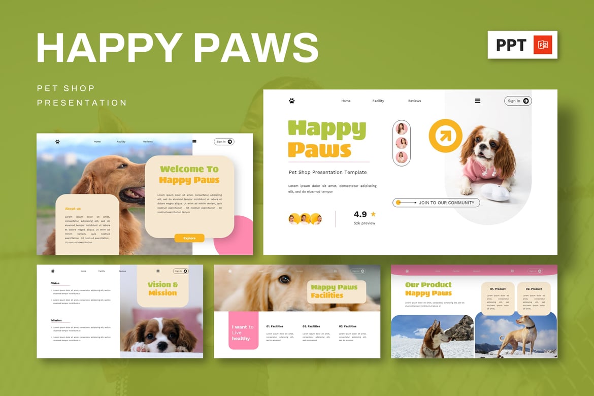 Template Presentasi Powerpoint Happy Paws untuk Toko Hewan Peliharaan