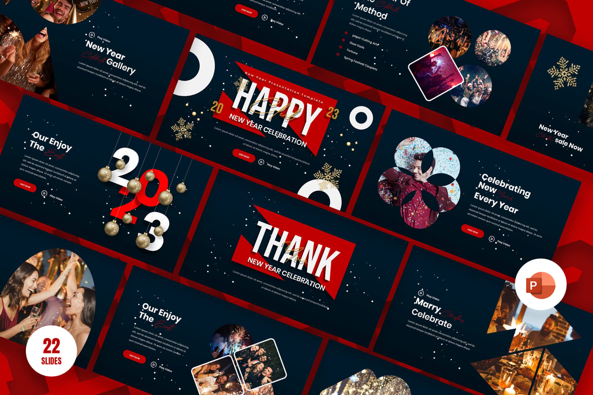 Template Presentasi PowerPoint Tahun Baru yang Menarik