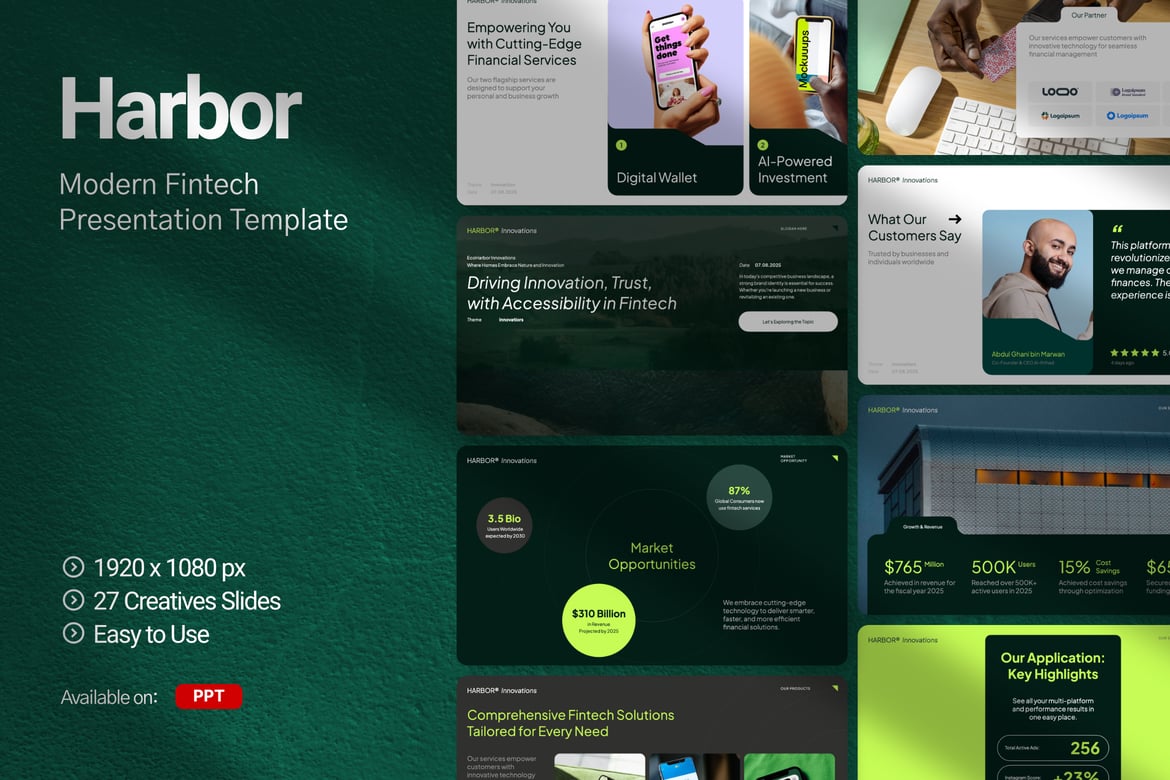 Template Presentasi Fintech Modern dari Harbor untuk PowerPoint