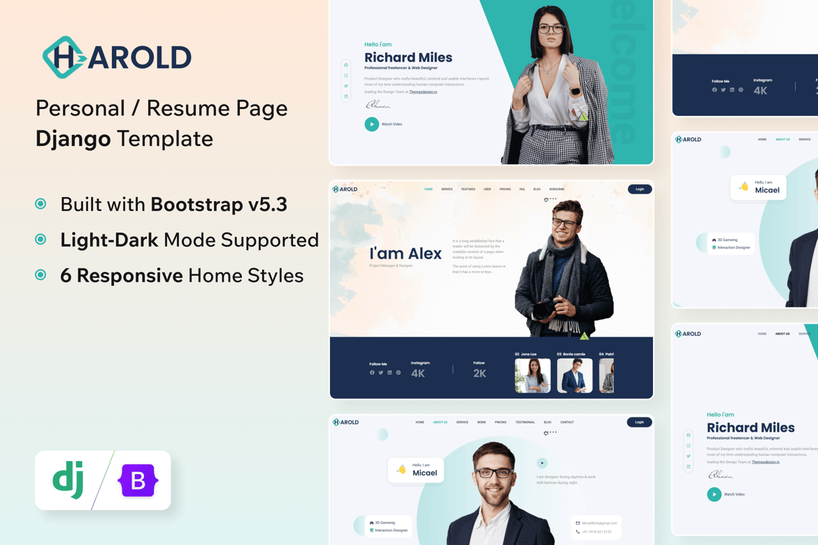 Template Website Pribadi Django Harold - Portofolio yang Menarik