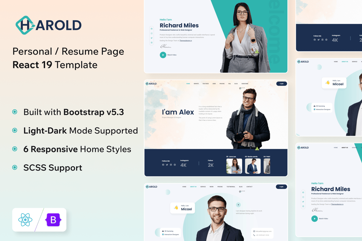 Harold - Template Website Portofolio Pribadi React 19 yang Menawan