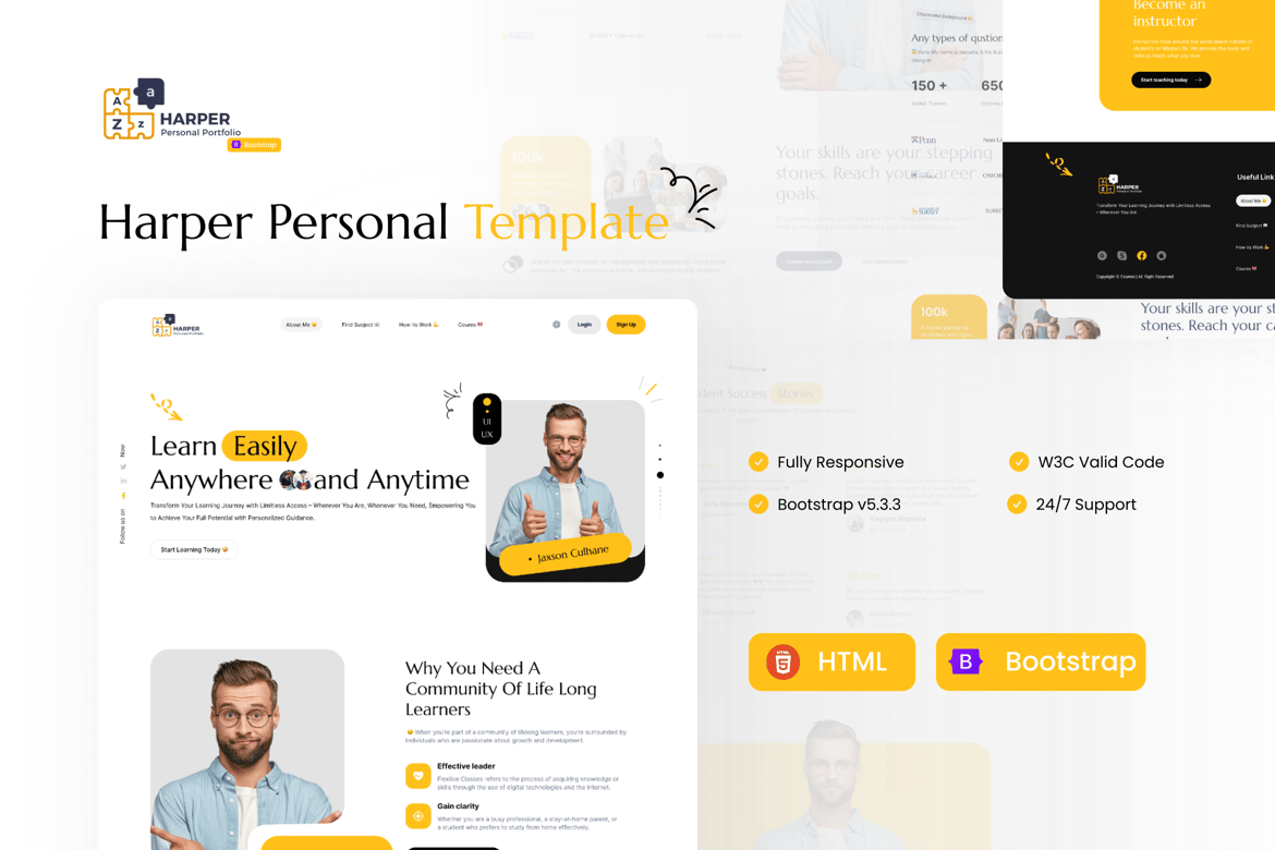 Template Web Pribadi dan Portofolio HARPER yang Menawan