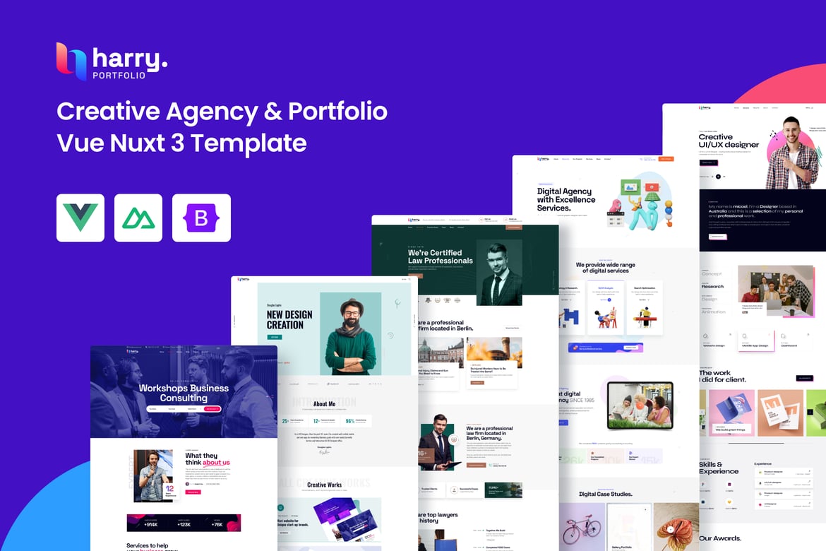 Harry - Template Website Kreatif untuk Agensi dan Portofolio dengan Vue Nuxt 3