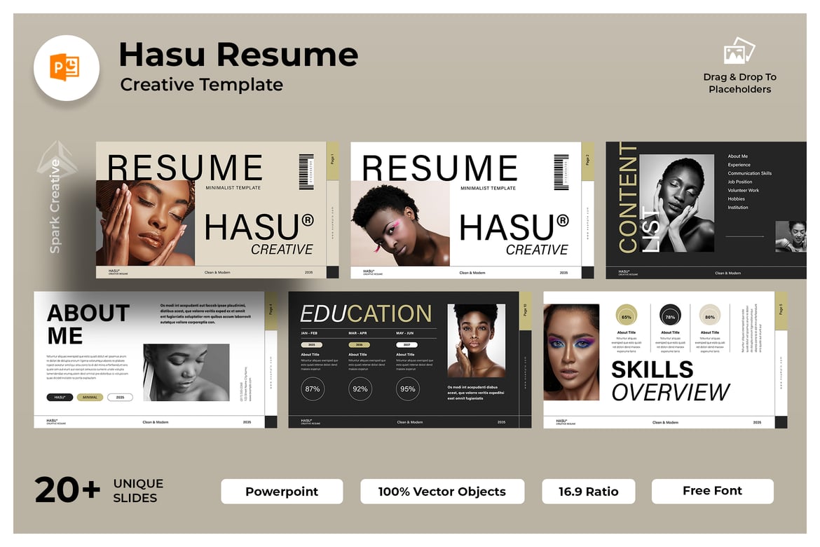 Template PowerPoint Resume Kreatif Hasu yang Modern dan Profesional