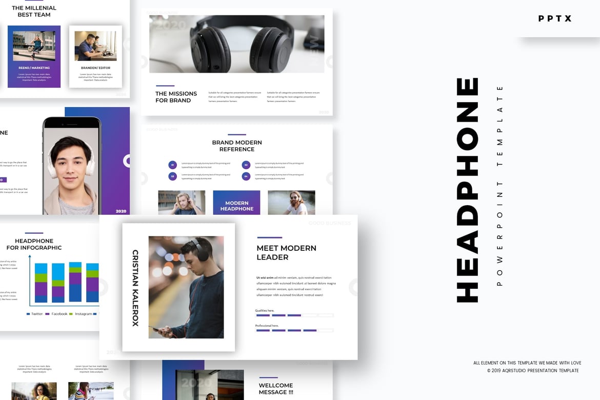 Template Presentasi PowerPoint Headphone yang Menarik
