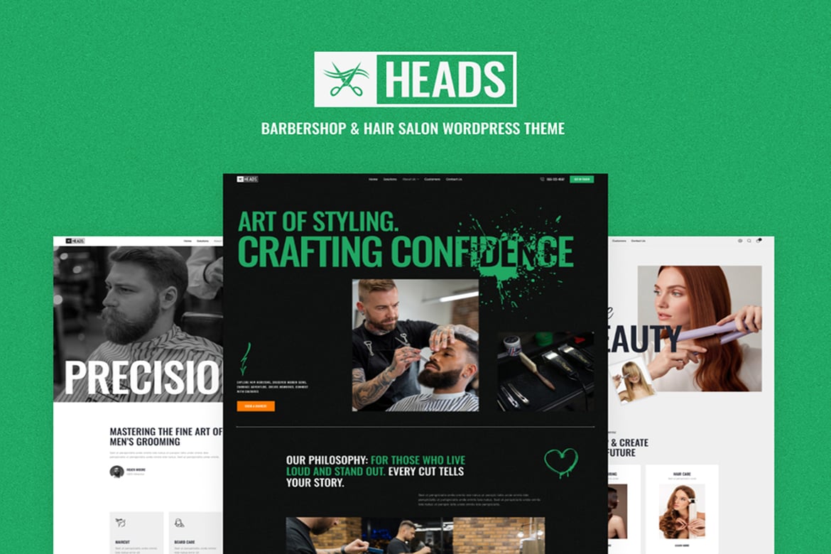 Tema WordPress Heads: Solusi Modern untuk Barbershop dan Salon Kecantikan Anda
