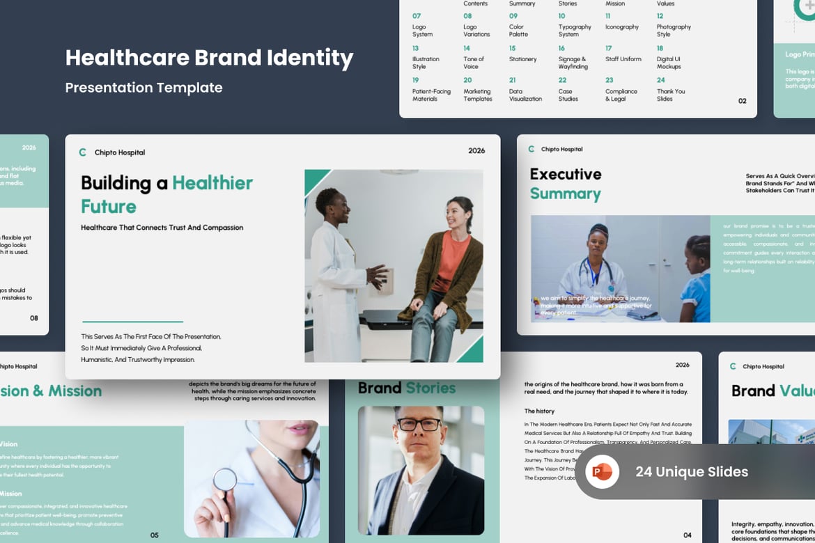 Template PowerPoint Identitas Merek Kesehatan yang Profesional