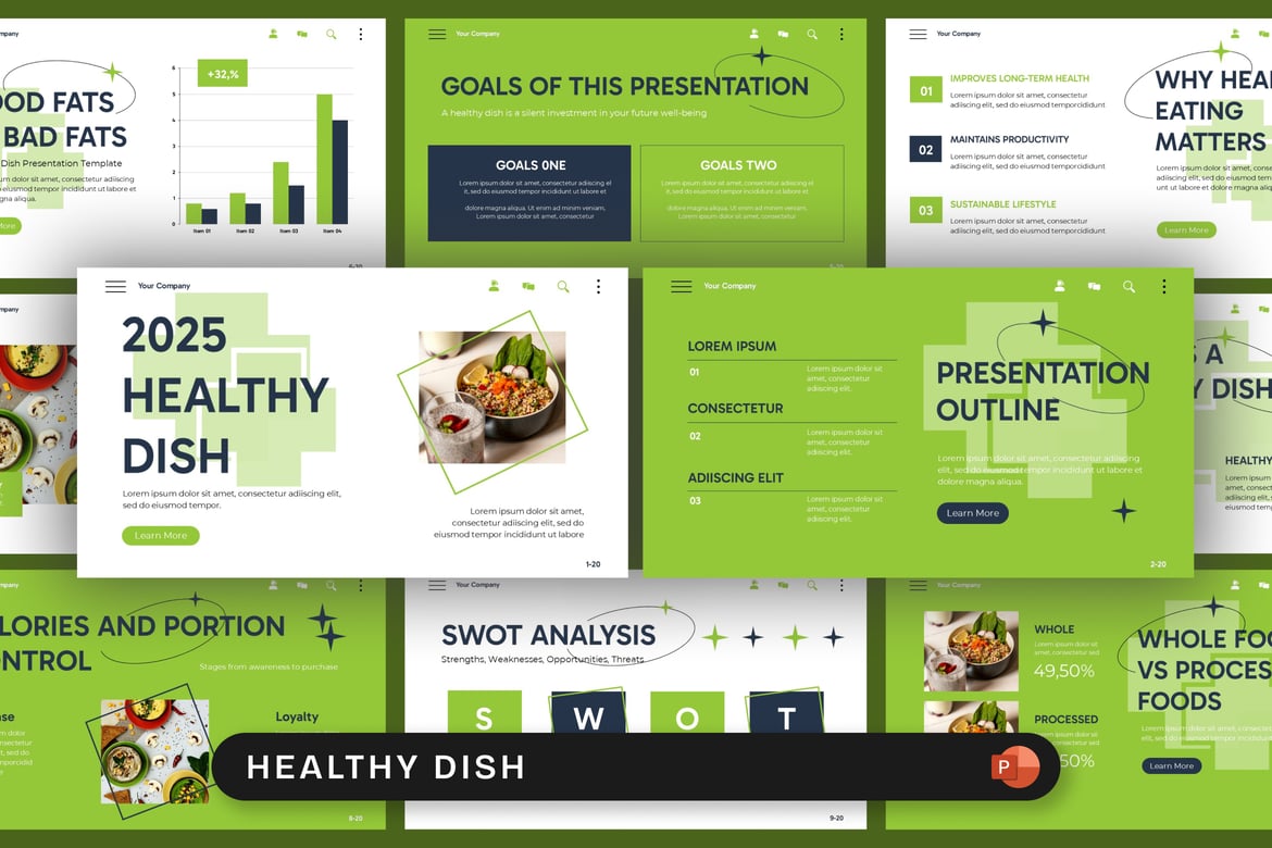 Template Presentasi PowerPoint Hidangan Sehat yang Menarik