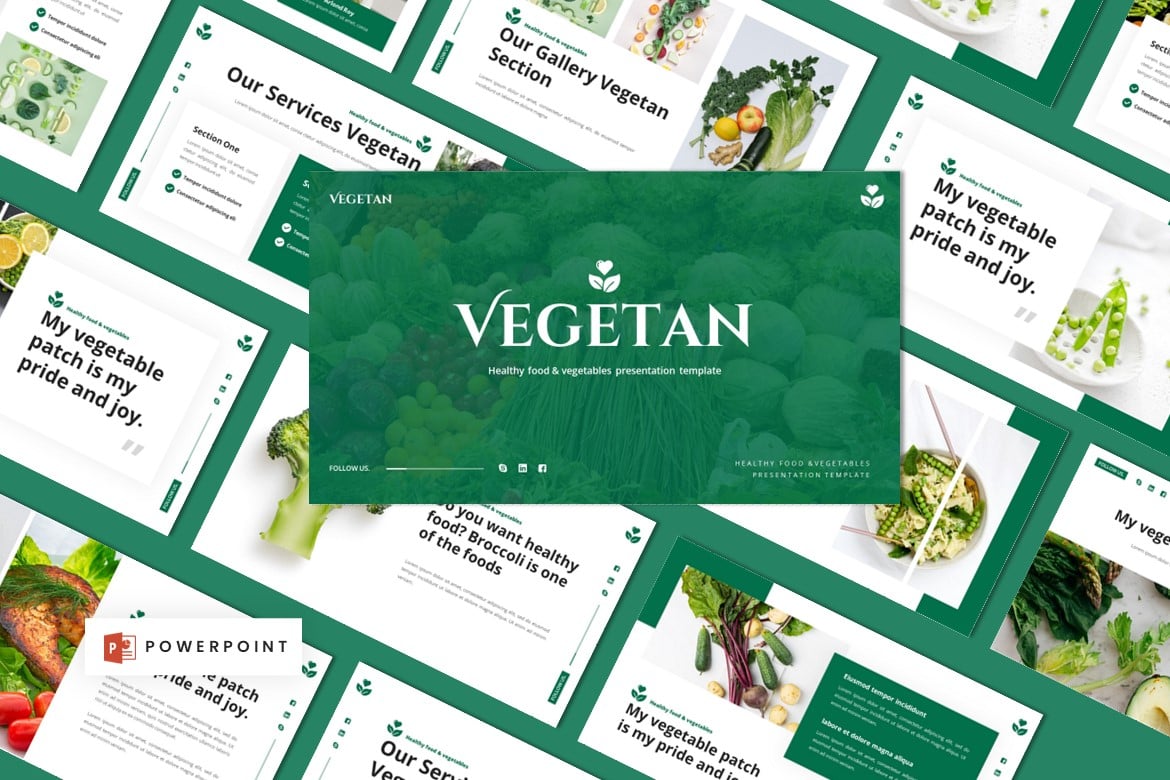 Template Presentasi Powerpoint Makanan Sehat & Sayuran yang Menarik