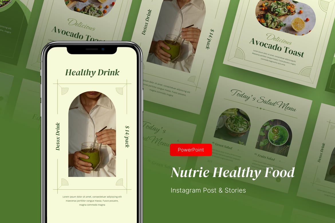 Template PowerPoint Post & Cerita Instagram Makanan Sehat yang Menarik