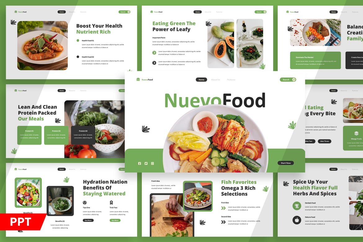 Template PowerPoint Makanan Sehat yang Menarik dan Serbaguna