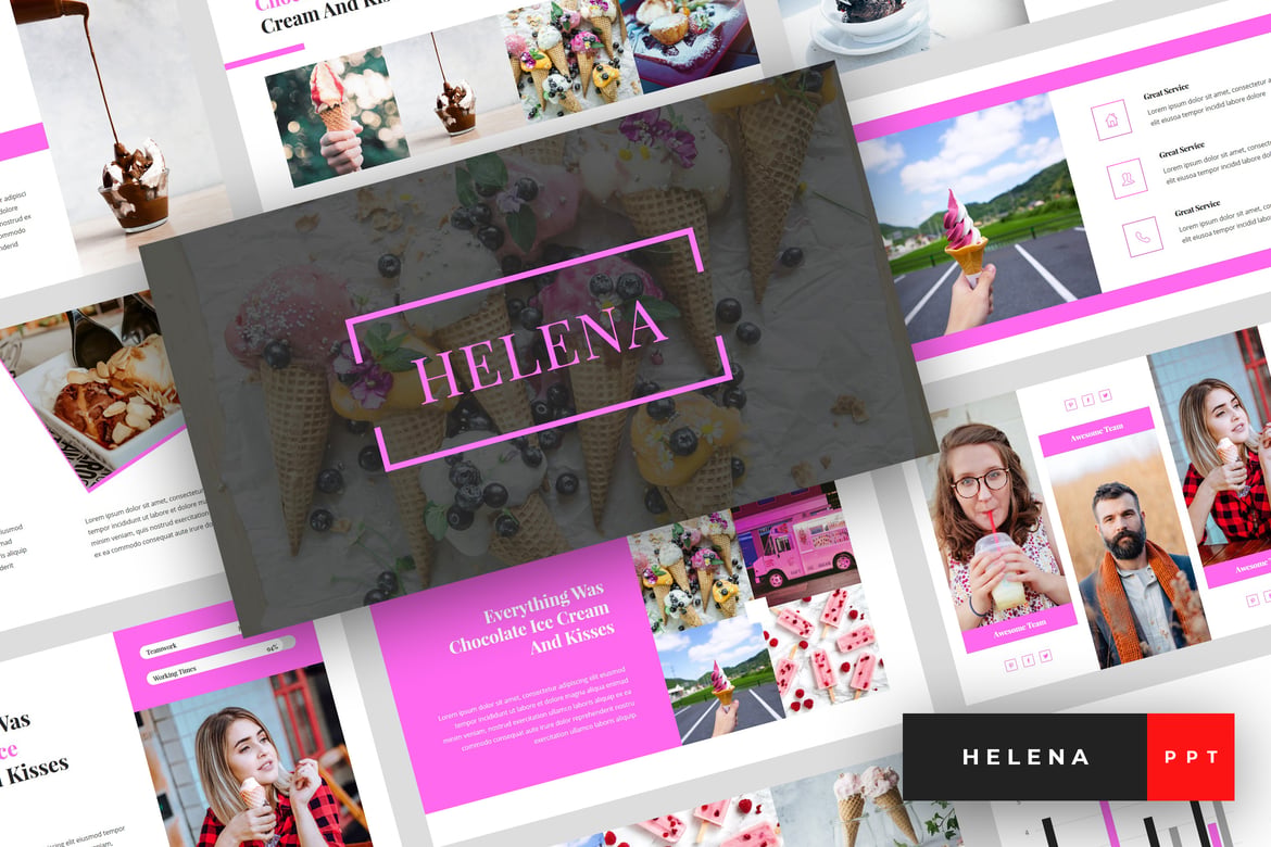 Template Presentasi PowerPoint Helena - Menyajikan Ice Cream dengan Gaya
