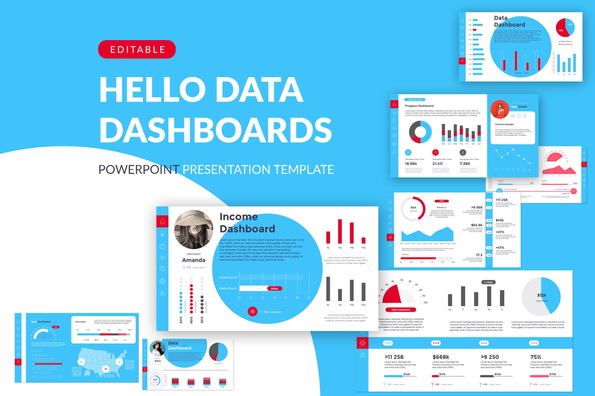 Template Presentasi PowerPoint Hello DATA Dashboards yang Menarik