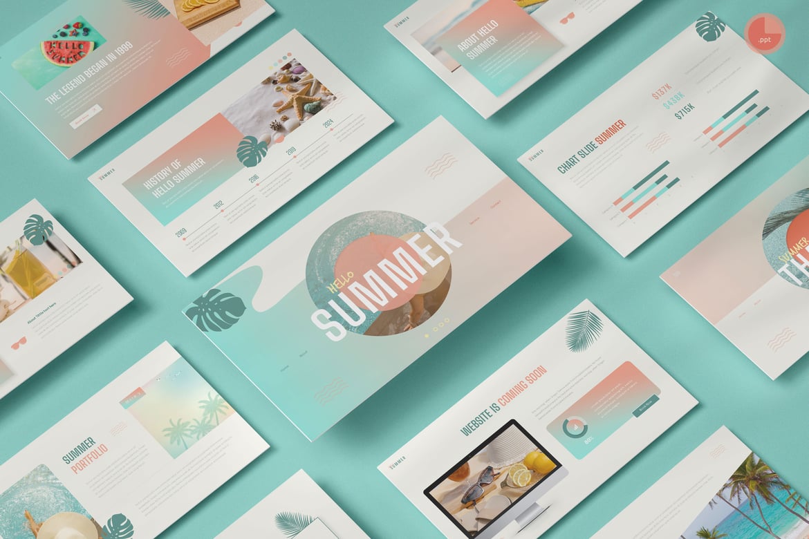 Template Presentasi PowerPoint Hello Summer yang Menarik