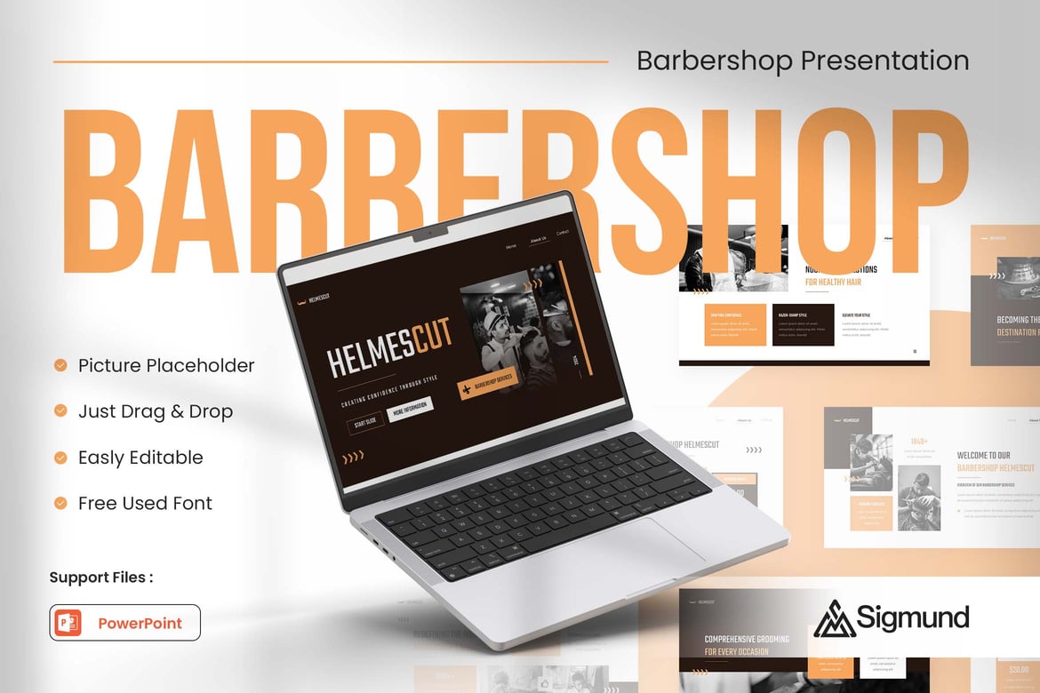 Template Presentasi Barbershop Helmescut yang Menarik dan Profesional