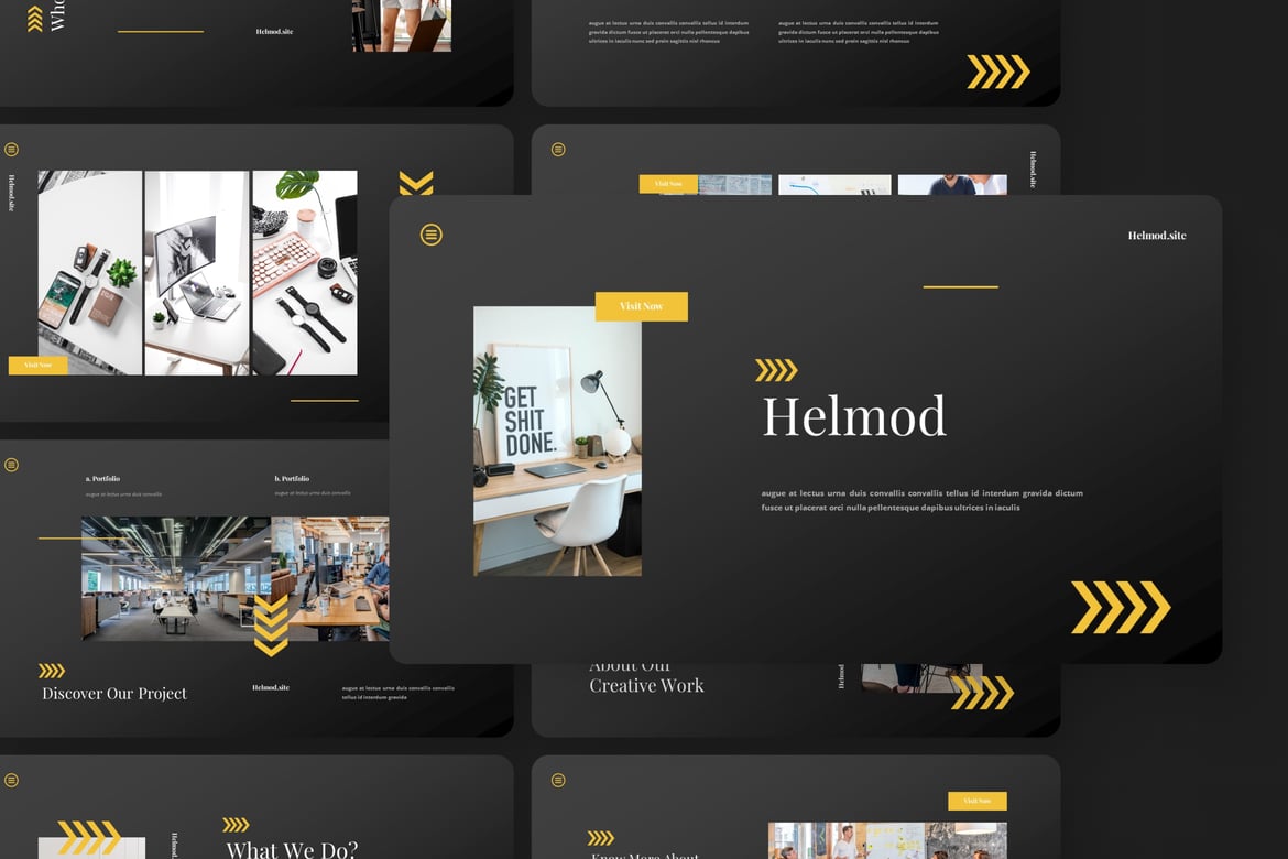 Helmod - Template Presentasi Powerpoint Tema Gelap Modern