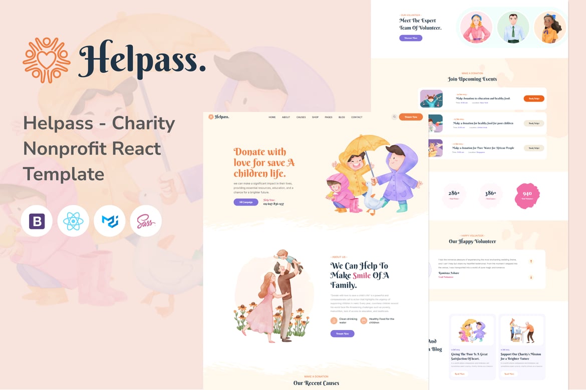Helpass - Template Website Amal Nonprofit Modern Berbasis React