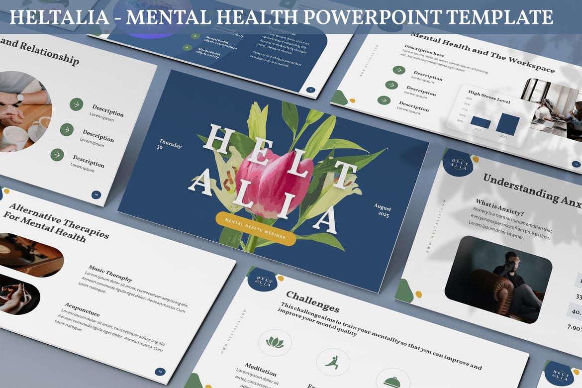 Template PowerPoint Kesehatan Mental Heltalia yang Modern dan Dinamis
