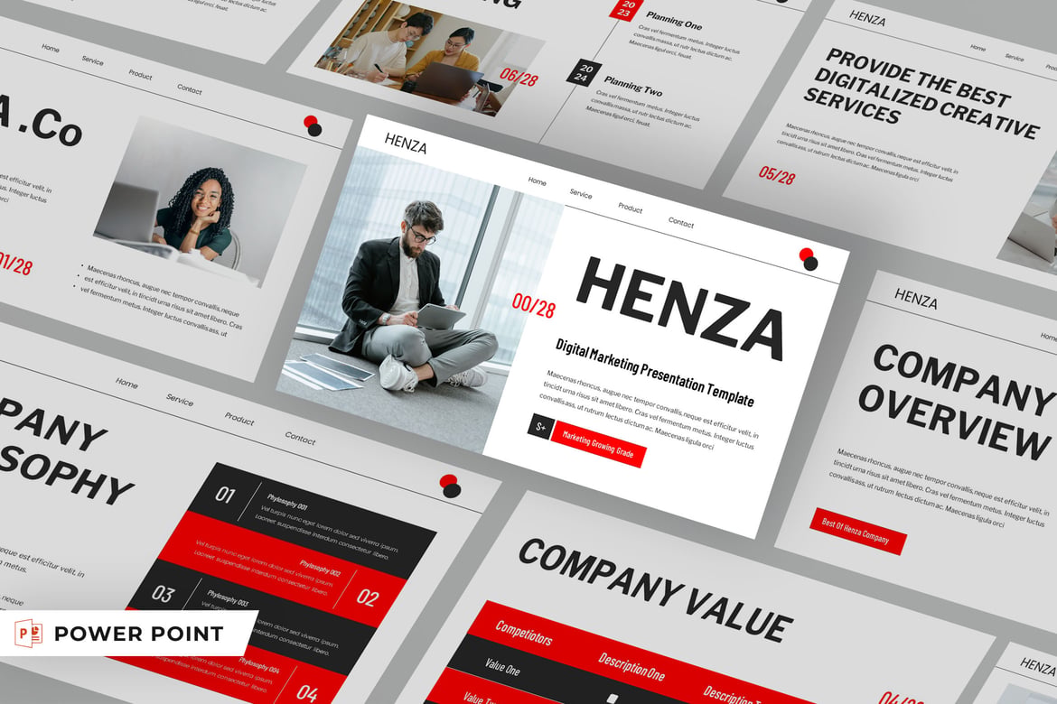 Template Presentasi Powerpoint Digital Marketing Henza yang Menarik