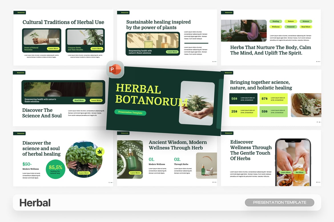 Template PowerPoint Herbal yang Modern dan Menarik