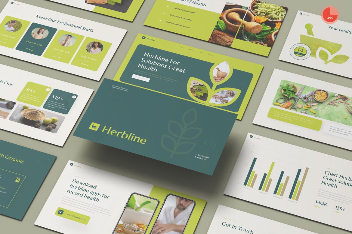 Herbline - Template PowerPoint untuk Pengobatan Alternatif yang Menarik